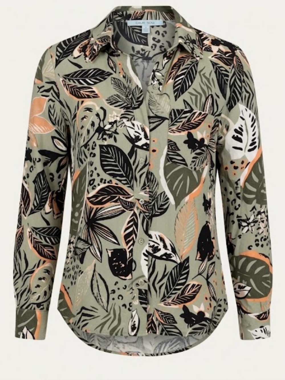 Olive Green Tropical Print Button-Down Shirt by Blue Soul
